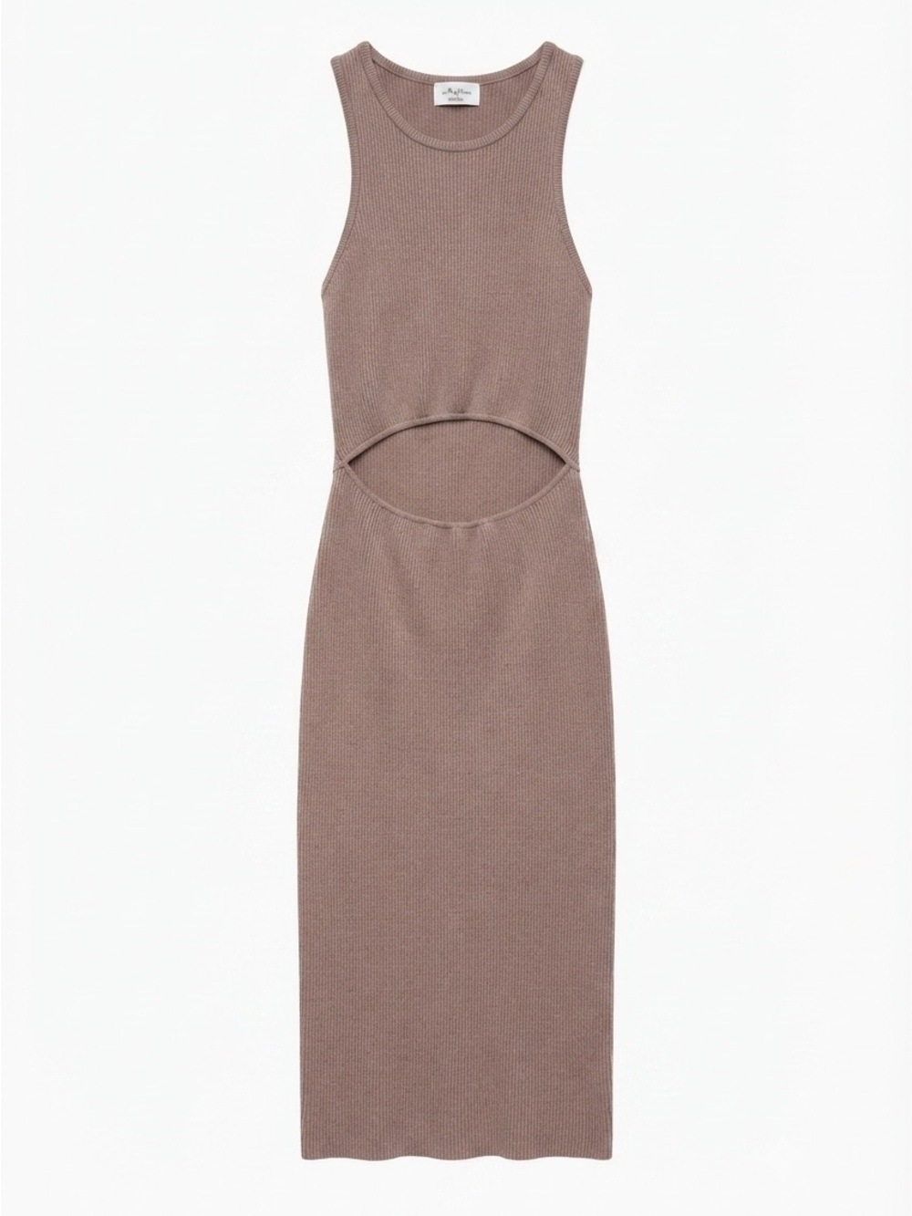 Wilfred Sleeveless Cut-Out Ribbed Midi Dress in Taupe | Small